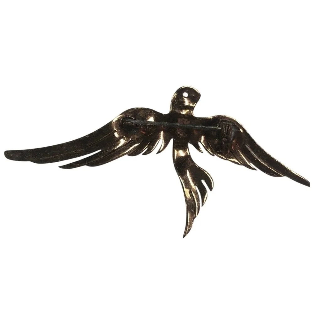 Vintage Copper Tone Flying Swallow Bird Brooch Pin Winged Metallic Jewelry 3